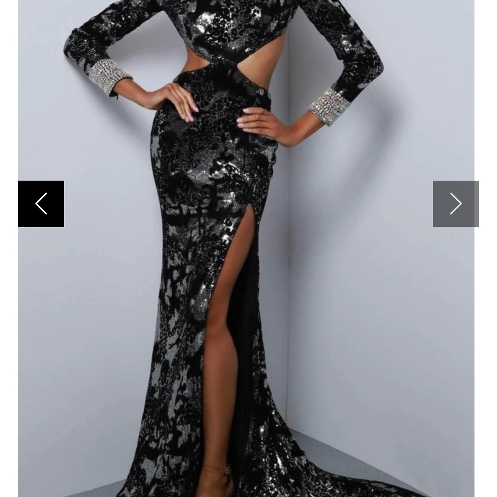 NWT Johnathan Kayne Black Sequin Cutout Gown